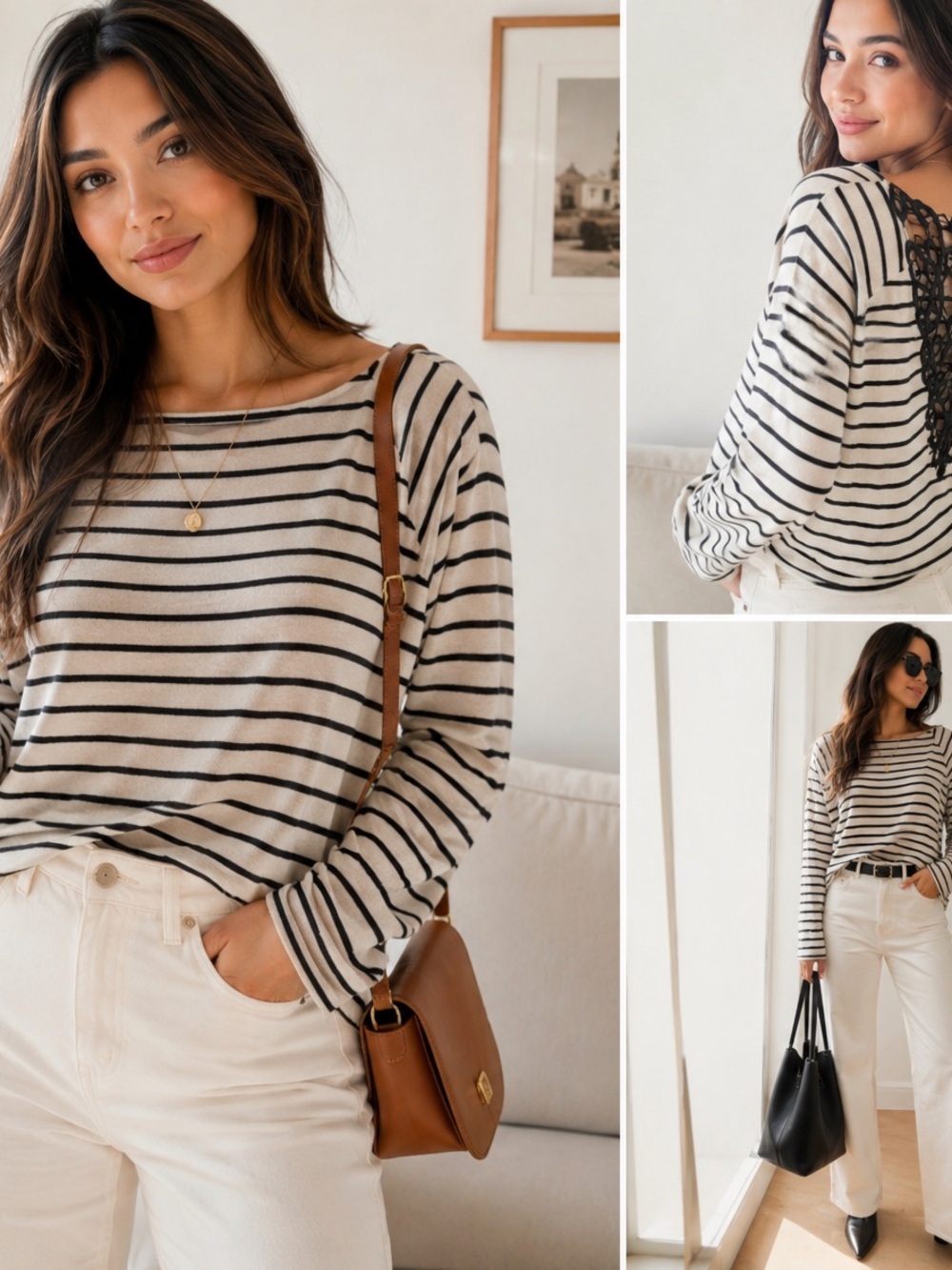 Mango Basics Navy and white Striped Top